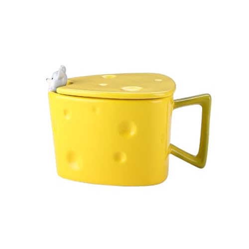 Syzplnwy Süße Käse & Maus Keramiktasse mit Deckel & Löffel, Neuheit Kaffeetasse zum Frühstück, einzigartige Geschenkidee (360) von Syzplnwy