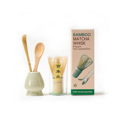 Traditionelles Matcha-Teezeremonie-Set, 4-teilig, mit 100 Zinken, Chasen-Schneebesen, Schaufel und Ständer, Hellgrün von Syzplnwy