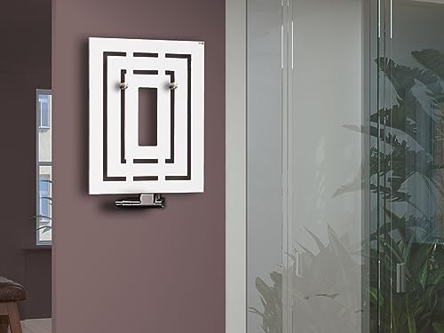 BADHEIZKÖRPER Design Insight 1 80x60 cm 612 W weiß + 2 Knopfhalter SZAGATO handtuchwärmer handtuchtrockner handtuchhalter paneelheizkörper vertikal mittelanschluß flachheizkörper mittelanschluss von Szagato