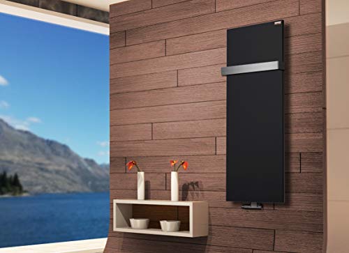 BADHEIZKÖRPER Design Mirror Steel 2 120x47cm 799 W schwarz +1 Halter 50mm SZAGATO Handtuchwärmer Handtuchtrockner Handtuchhalter Paneelheizkörper vertikal Mittelanschluß Flachheizkörper von Szagato