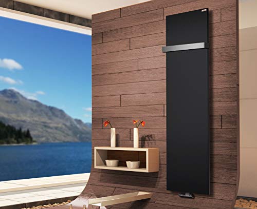 BADHEIZKÖRPER Design Mirror Steel 3 180x47cm 1118 W schwarz +1 Halter 50mm SZAGATO Handtuchwärmer Handtuchtrockner Handtuchhalter Paneelheizkörper vertikal Mittelanschluß Flachheizkörper von Szagato