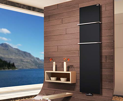 BADHEIZKÖRPER Design Mirror Steel 3 180x47cm 1118 W schwarz +2 Halter 15mm SZAGATO Handtuchwärmer Handtuchtrockner Handtuchhalter Paneelheizkörper vertikal Mittelanschluß Flachheizkörper von Szagato