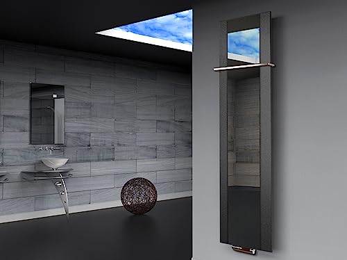 BADHEIZKÖRPER mit Spiegel Design Singapur 3 180x47cm 1118Watt anthrazit - moon +1 Halter 15mm SZAGATO Handtuchwärmer Handtuchtrockner Handtuchhalter Paneelheizkörper vertikal Mittelanschluß von Szagato