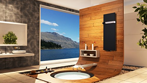 Badheizkörper Design Mirror Steel 2, HxB: 120 x 47 cm, 799 Watt, schwarz + 1 Handtuchhalter hochglanz (50mm) (Marke: Szagato) Made in Germany/Bad und Wohnraum-Heizkörper (Mittelanschluss) von Szagato