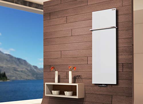 Badheizkörper Design Mirror Steel 2, HxB: 120 x 47 cm, 799 Watt, weiß + 1 Handtuchhalter (15x15mm) Szagato Handtuchheizung Handtuchwärmer Design Heizkörper Mittelanschluss Bad Heizkörper flach von Szagato