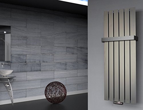 Badheizkörper Design Peking 2 120x47cm 799 Watt Edelstahloptik + (+1 Halter 50mm) SZAGATO Handtuchwärmer Handtuchtrockner Handtuchhalter Paneelheizkörper vertikal Mittelanschluß Flachheizkörper von Szagato