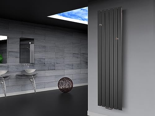 Badheizkörper Design Peking 3 180x47cm anthrazit - moonstone (+ 2 Knopfhalter) SZAGATO Handtuchwärmer Handtuchtrockner Handtuchhalter Paneelheizkörper vertikal Mittelanschluß Flachheizkörper von Szagato