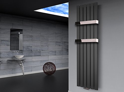 Badheizkörper Design Peking 3 180x47cm anthrazit - moonstone (+2 Halter 50mm) SZAGATO Handtuchwärmer Handtuchtrockner Handtuchhalter Paneelheizkörper vertikal Mittelanschluß Flachheizkörper von Szagato