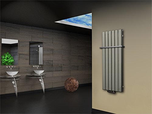 Badheizkörper Design Peking 5 120x47cm 1458 Watt Edelstahloptik (+1 Halter 15mm) SZAGATO Handtuchwärmer Handtuchtrockner Handtuchhalter Paneelheizkörper vertikal Mittelanschluß Flachheizkörper von Szagato