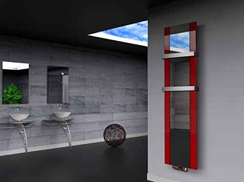 Badheizkörper Design Singapur 3, HxB: 180 x 47 cm, 1118 Watt, rot/Spiegel + 2 Handtuchhalter 50mm MADE IN GERMANY Szagato Handtuchheizung Handtuchwärmer Design Heizkörper Spiegel Spiegelheizkörper von Szagato