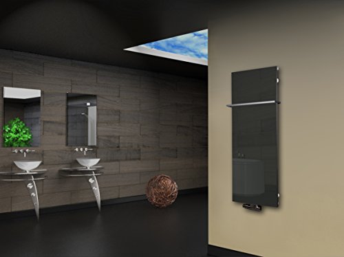 Badheizkörper mit Glas Design Montevideo 2 (Glasfront) 120x47cm 799 Watt anthrazit - moon +1 Halter 15mm SZAGATO Handtuchwärmer Handtuchtrockner Handtuchhalter Paneelheizkörper Flachheizkörper von Szagato