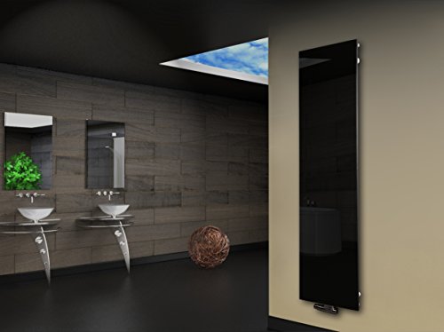 Badheizkörper mit Glas Design Montevideo 3 Glasfront 180x47cm 1118 Watt schwarz SZAGATO SZAGATO Handtuchwärmer Handtuchtrockner Handtuchhalter Paneelheizkörper vertikal Flachheizkörper design von Szagato