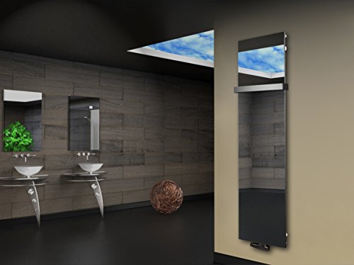 Badheizkörper mit Spiegel Design Montevideo 3 (Spiegelfront) 180x47cm 1118 Watt (+1 Halter 50mm) SZAGATO Handtuchwärmer Handtuchtrockner Handtuchhalter Paneelheizkörper vertikal Mittelanschluß von Szagato