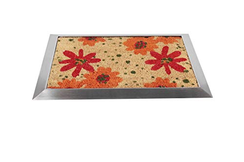 Fußmatte mit Edelstahl-Rahmen, 70x50cm, Design 27: Blüten (rot,orange), Kokos, Edelstahl mattiert (Marke: Szagato) (Schmutzfangmatte Fußabtreter Schmutzmatte Sauberlaufmatte Schmutzabstreifer) von Szagato