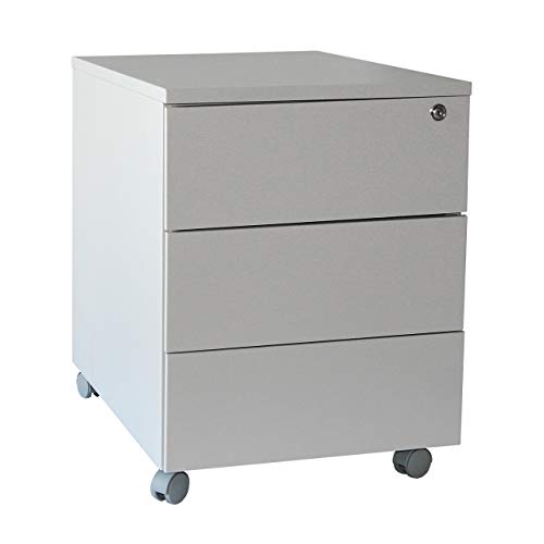 Szagato Rollcontainer Stahl, Eco 3 Schubladen, 53x40x59 cm, lichtgrau, Marke (Arbeitstisch, Computertisch, Bürotisch, Druckertisch) von Szagato