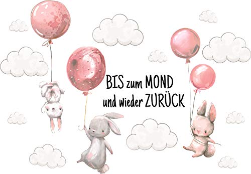 Szeridan Kaninchen "Bis zum mond..." Hase Ballons Wolken Tiere Wandtattoo Babyzimmer Wandsticker Wandaufkleber Aufkleber Deko für Kinderzimmer Baby Mädchen Junge 90x60cm von Szeridan