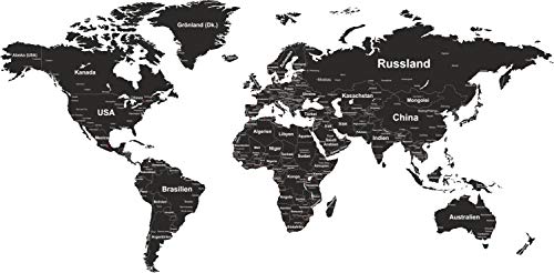 Szeridan Weltkarte Karte Länder Grenzen Welt Globus Erde Wandtattoo Wandsticker, Home Dekoration Aufkleber Deko Wanddeko für Wohnzimmer Schlafzimmer Kinderzimmer (150 x 74 cm, DE2 - SCHWARZ) von Szeridan