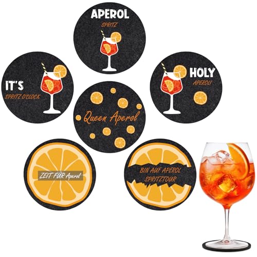 6 Stück Aperol Untersetzer aus Filz, Aperol Spritz Geschenk für Aperolliebhaber, Untersetzer Rund Aperol für Tischdeko Mottoparty Karneval, Orange Aperol Filzuntersetzer Set (MZ6) von Szhhrxi