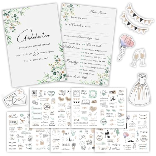 50 Stück Eukalyptus Gästekarten Hochzeit zum Ausfüllen, 5 Seiten Sticker Hochzeit Gästebuch (266 Motive) - Gästespiel - Hochzeitstag Andenken, für Gästebuch Fotoalbum oder Scrapbook Wedding Deko 50 Stück Eukalyptus Gästekarten Hochzeit zum Ausfüllen, 5 Seiten Sticker Hochzeit Gästebuch (266 Motive) - Gästespiel - Hochzeitstag Andenken, für Gästebuch Fotoalbum oder Scrapbook Wedding Deko von Szhhrxi