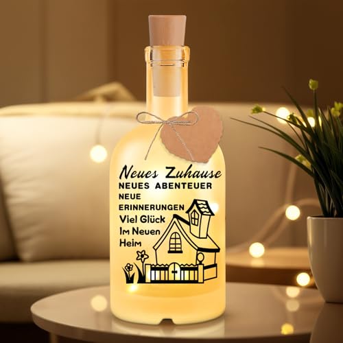 Geschenk zum Einzug Flaschenlicht mit Spruch, Einweihungsgeschenk Wohnung, Einzugsgeschenke Haus Beleuchtete Dekoflasche mit Korken, Geschenk zum Richtfest für Beste Freundin Kollegen Frauen (FZ) von Szhhrxi