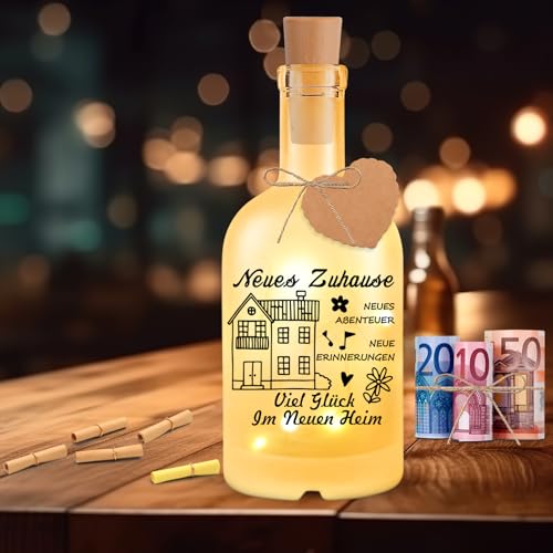 Geschenk zum Einzug Flaschenlicht mit Spruch, Einweihungsgeschenk Wohnung, Einzugsgeschenke Haus Beleuchtete Dekoflasche mit Korken, Geschenk zum Richtfest für Beste Freundin Kollegen Frauen (XFZ) von Szhhrxi