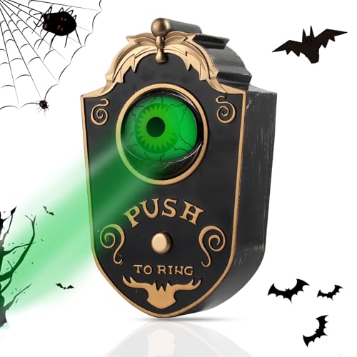 Halloween Türklingel, Halloween Deko Türklingel mit Leuchtende Augäpfel, Augapfel Türklingel mit Sound, Halloween Deko Outdoor für Horror Deko, Spukhaus, Halloween Party (Schwarz) von Szhhrxi