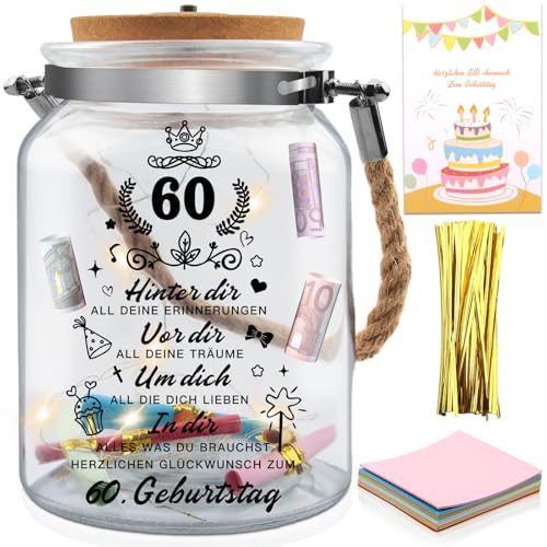 LED Flaschenlicht mit Spruch, 60 Geburtstagsgeschenk für Frau Mann, 60.Geburtstag Geschenk Nachtlicht Geschenke Deko,Geschenkideen zum Geburtstag Tischdeko,LED Beleuchtung Beleuchtete Dekoflasche (60) von Szhhrxi