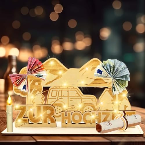 LED Geldgeschenk Hochzeit aus Holz - Personalisierte Hochzeitsgeschenke für Brautpaar Geld, Geldgeschenk Hochzeit Für Paare zur Silberhochzeit & Flitterwochen (Originale Holzfarbe) von Szhhrxi