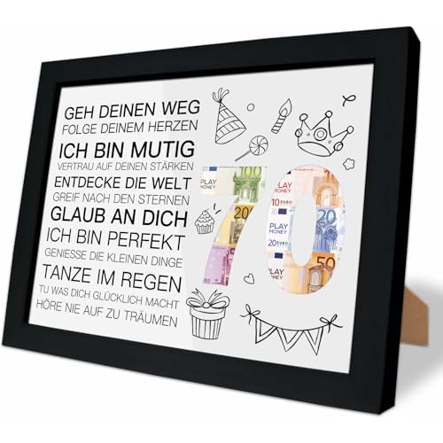 Szhhrxi 70. Geburtstag Geldgeschenk - Fotorahmen, Geschenke zum 70 Geburtstag Mann/Frau, Geldgeschenke Verpackung für Geburtstag Bilderrahmen 23 x 18 CM, Geldgeschenke Geburtstag für Freunde, Familie von Szhhrxi