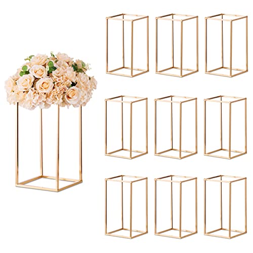 Sziqiqi 10 Stück Goldene Vase Metall Blumen Stehen Straße Blei Geometrische Herzstück Vase Tische Hoch Boden Vasen Dekorative Blumenregal für Home Event Party Hochzeit Dekoration für Rezeption, 40cm von Sziqiqi