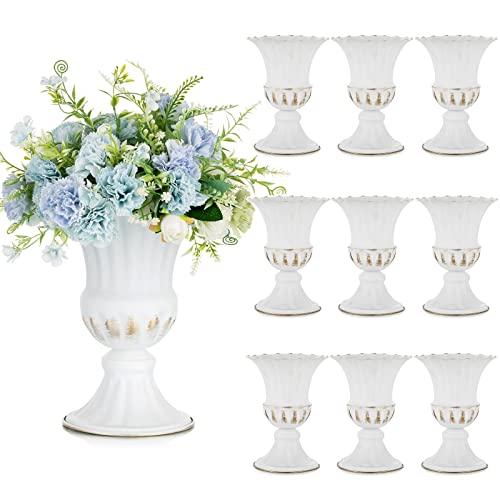 Sziqiqi 10 Stück Weiß Hochzeit Vase - Klein Metall Blumenvase Deko Shabby Chic Urne Pflanzer Blumenarrangements Tischvase für Wohnzimmer Küche Büro Küche und Tisch, 23cm von Sziqiqi