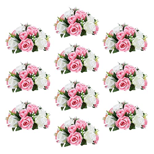 Sziqiqi 10-er Set Rosenbälle, Simulation Rosen, Blumenkugeln mit Sockel, Hochzeit Party Blumenständer Rosen, 10 Stück von Sziqiqi