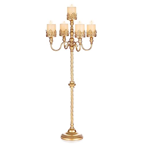 Sziqiqi 102cm Gold Kerzenständer 5 Armig Kerzenhalter für Stumpenkerzen - Vintage Metall Kerzenständer Kerzenleuchter Ständer für Hochzeit Tischdeko Weihnachten Wohnzimmer Esstisch von Sziqiqi