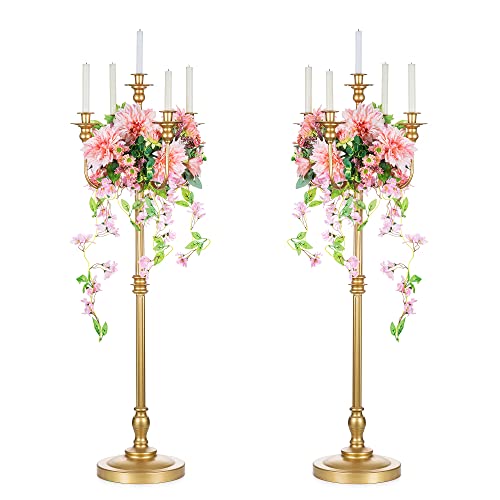 Sziqiqi 124cm Gold Kerzenständer Metall 2er Set, Moderne Kerzenleuchter 5-armig Candle Holder Tischdeko für Hochzeit Weihnachten und Erntedankfest Sziqiqi 124cm Gold Kerzenständer Metall 2er Set, Moderne Kerzenleuchter 5-armig Candle Holder Tischdeko für Hochzeit Weihnachten und Erntedankfest von Sziqiqi