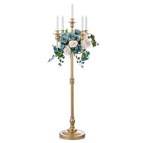 Sziqiqi 124cm Kerzenständer Gold Metall, Moderne Kerzenleuchter 5-armig Candle Holder Tischdeko für Hochzeit Weihnachten und Erntedankfest von Sziqiqi