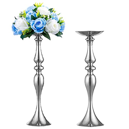 Sziqiqi 2 Stück Silber Metall Säule Kerzenhalter 60cm Höhe, Vasen für Hochzeit Mittelstücke, Deko Vase Hochzeitsmittelstücke für Party Dinner Event von Sziqiqi