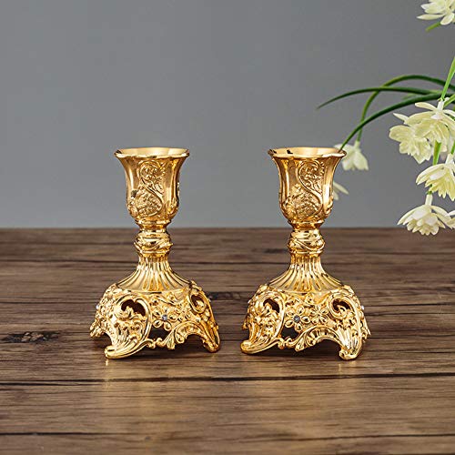 Sziqiqi 2er Set Kerzenständer Kerzenhalter Kerzenleuchter in Gold für schabbat Kerzen, Metall Deko Kerzenständer, Vintage Kerzen Ständer Tischdeko für Hochzeit Wohnzimmer Tabelle Schabbat, Gold von Sziqiqi