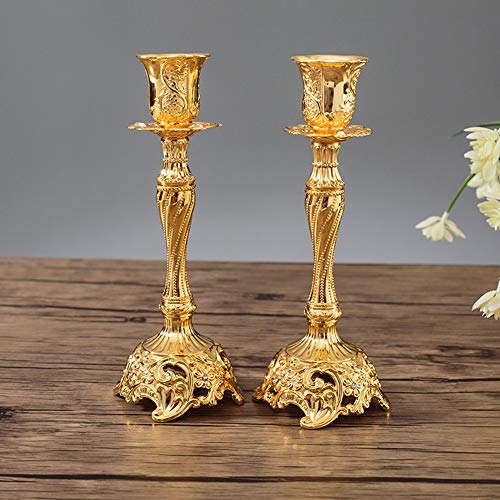 Sziqiqi 2er Set Kerzenständer Kerzenhalter Kerzenleuchter in Gold für schabbat Kerzen, Metall Deko Kerzenständer, Vintage Kerzen Ständer Tischdeko für Hochzeit Wohnzimmer Tabelle Schabbat, Gold von Sziqiqi