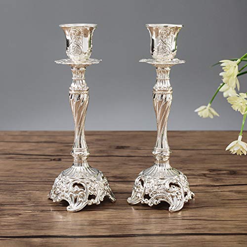 Sziqiqi 2er Set Kerzenständer Kerzenhalter Kerzenleuchter in Silber für schabbat Kerzen, Metall Deko Kerzenständer, Vintage Kerzen Ständer Tischdeko für Hochzeit Wohnzimmer Tabelle Schabbat, Silber von Sziqiqi