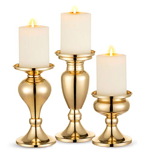 Sziqiqi 3er Set Kerzenleuchter Kerzenständer Schwarz Vintage Kerzenhalter Windlichthalter aus Metall Kerzenhalter für Stumpenkerzen, Kerzenständer Dekoration für Hochzeit Party, Gold von Sziqiqi