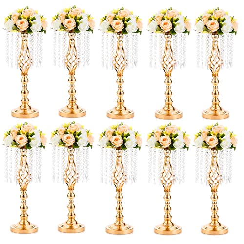 Sziqiqi 49 cm Goldvase Für Hochzeitstafeln, 10 Stück Kristallmetall Blumenständer, Dekorativer Tafelaufsatz für Party Jubiläum Zeremonie Party Geburtstag Event Empfangstische von Sziqiqi