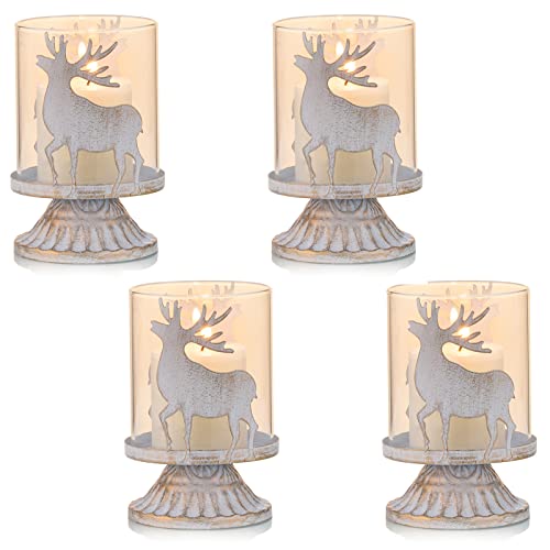 Sziqiqi 4er Set Vintage Kerzenleuchter Kerzenhalter Windlichthalter aus Metall für Stumpenkerzen, Hurricane Kerzenständer Dekoration für Party Weihnachten Tisch Mantel Kamin, Weiß von Sziqiqi