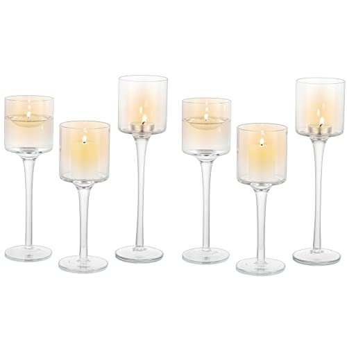 Sziqiqi 6 Stück Teelichthalter Glas - Elegante Kerzenständer Hohe Kerzenhalter Stumpenkerzen Windlichter Tischdekoration für Hochzeit Esstisch Badezimmer Geburtstag Party Deko von Sziqiqi