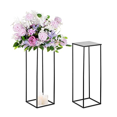 Sziqiqi 80cm Metall Schwarz Vasen mit Platte Hochzeits Tischdekoration – 2 Stück Hoch Vase Blumensäulenständer für Blumenarrangements, Große Rechteckige Blumenvasen für Straßenführungen T-Bühne von Sziqiqi