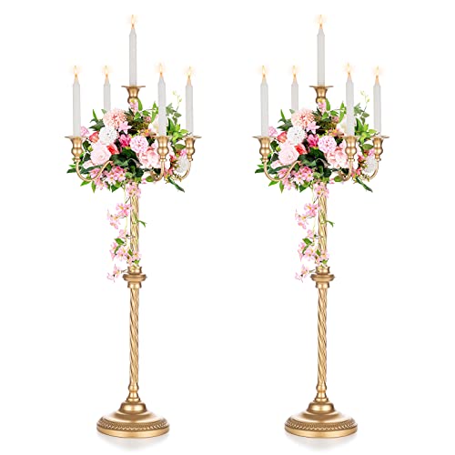 Sziqiqi 88cm Vintage Kerzenständer Kerzenhalter für Stabkerzen - Gold Matt Rustikal Kerzenständer Metall Kerzenleuchter Kerzen Ständer für Weihnachtsdeko Ostern Advent Halloween Ramadan Taufe von Sziqiqi