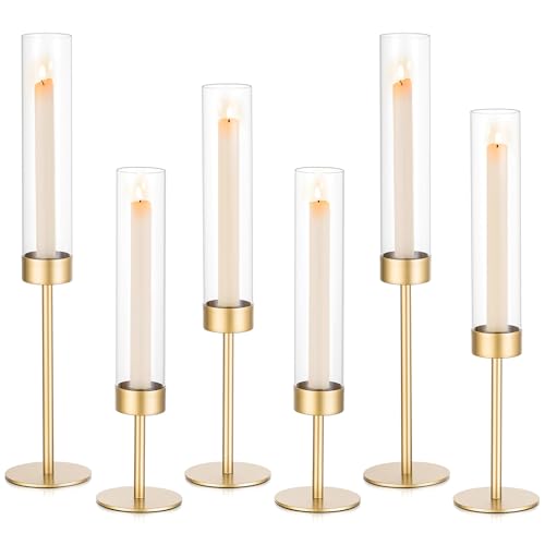 Sziqiqi Gold Kerzenhalter Stabkerzen für Hochzeit: 6er Vintage Kerzenständer mit Zylinder Glas Tischdeko - Goldene Stabkerzenhalter Metall mit Windlichter für Wohnzimmer Drausse Geburtstag Party Sziqiqi Gold Kerzenhalter Stabkerzen für Hochzeit: 6er Vintage Kerzenständer mit Zylinder Glas Tischdeko - Goldene Stabkerzenhalter Metall mit Windlichter für Wohnzimmer Drausse Geburtstag Party von Sziqiqi