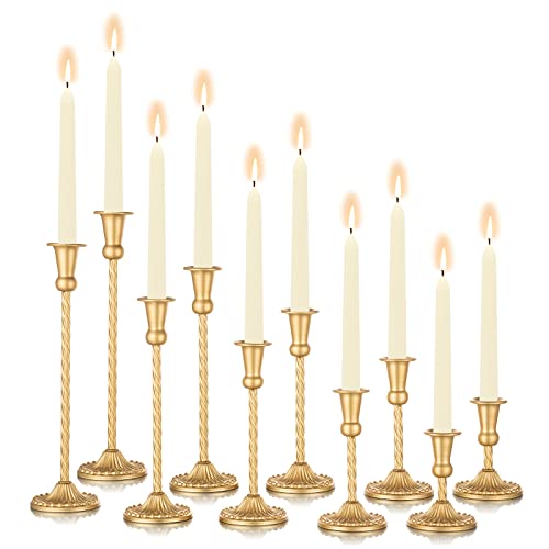 Sziqiqi Gold Kerzenständer Metall 10er Set, Moderne Kerzenleuchter Candle Holder Kerzenhaltern für Kegelkerzen Tischdeko für Hochzeit Weihnachten Erntedankfest Party Esstische von Sziqiqi