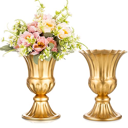 Sziqiqi Golden Metall Vase für Hochzeit - 2 Stück Klein Blumenvase Deko Hochzeit Mittelstücke, Vintage Trompetenvase Urne Pflanzer für Wohnzimmer Küche Büro Küche und Tisch, 23cm von Sziqiqi