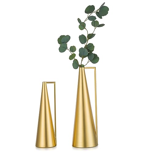Sziqiqi Groß Gold Vase für Flower - 33/41cm Modernes Metall Krug Blumenvase Set von 2 Dekorative Konische Vasen für Tisch Single Stem Vase für Pampas Trockenblumen Nordic Bodenvase für Wohnzimmer von Sziqiqi
