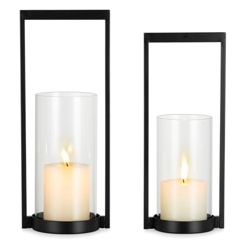 Sziqiqi Hurricane Kerzenhalter für Säule: schwarzer moderner Kerzenhalter für den Tisch, geometrischer Kerzenständer, 2er-Set mit Glas für Wohnzimmer, Kamin, Weihnachtsdekoration Sziqiqi Hurricane Kerzenhalter für Säule: schwarzer moderner Kerzenhalter für den Tisch, geometrischer Kerzenständer, 2er-Set mit Glas für Wohnzimmer, Kamin, Weihnachtsdekoration von Sziqiqi